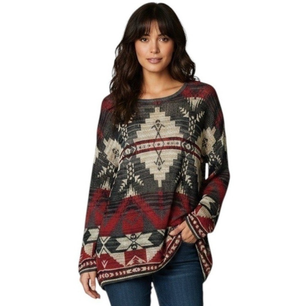 Denim & Supply Ralph Lauren Southwestern Geometric Knit Sweater Red Tribal XL